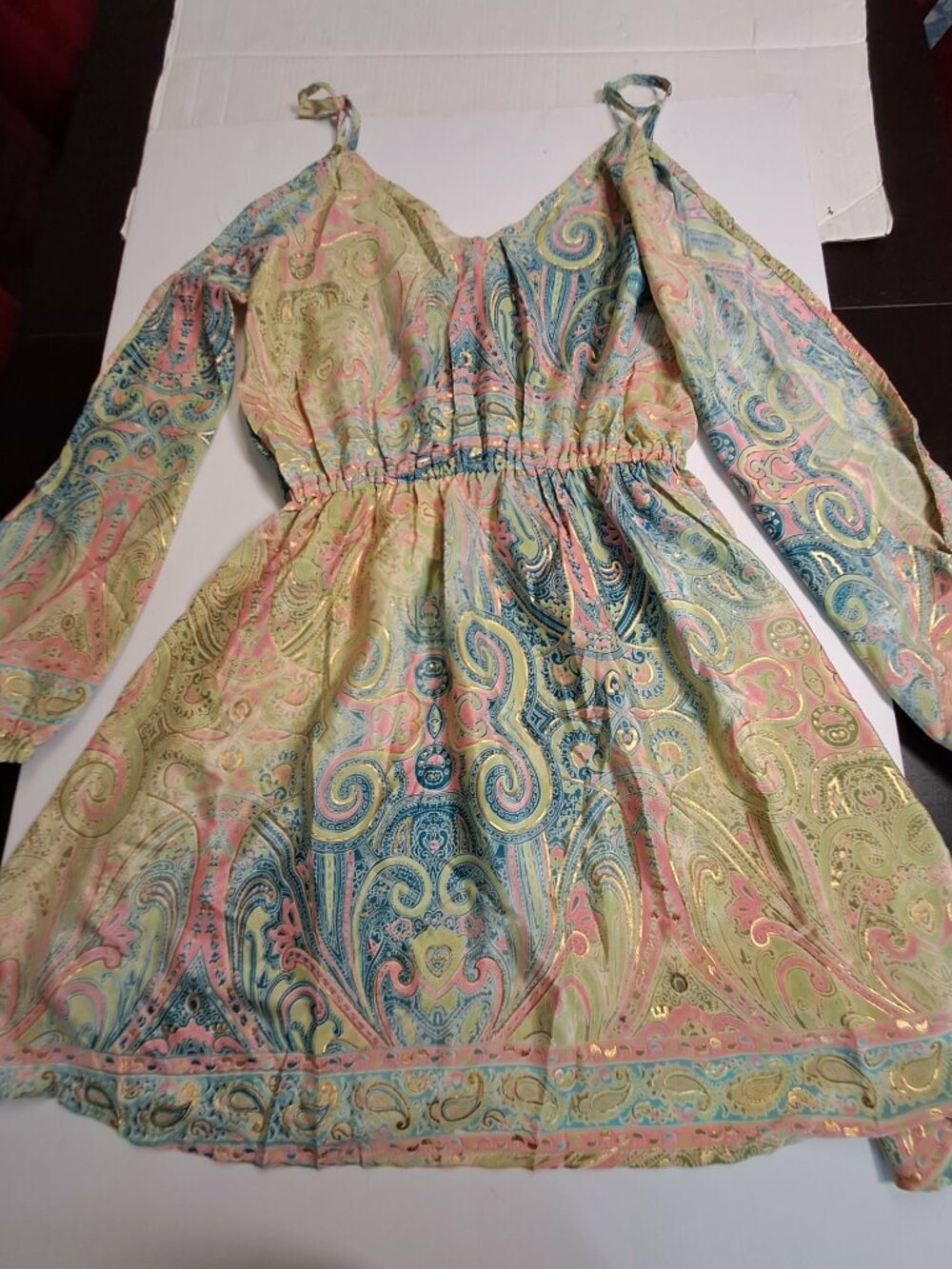 Paisley Gold Multicolor Boho Dress One Size - Picture 6 of 12